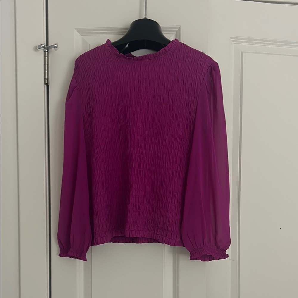 Reitmans Pink and Purple Ribbed Blouse with Mandarin Collar